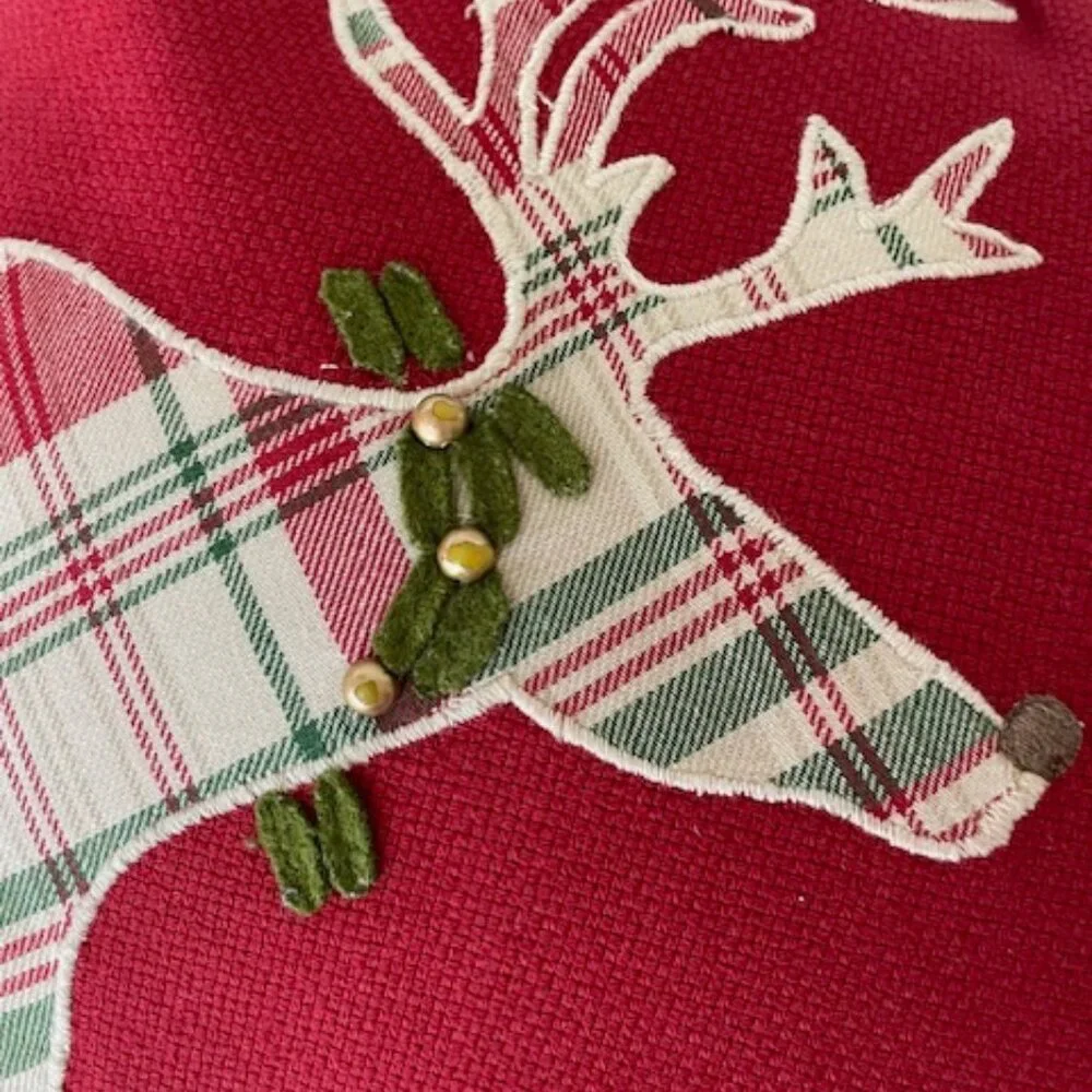 PIER 1 Reindeer Antler Wreath Applique Fringe Lumbar Pillow Red Rectangle